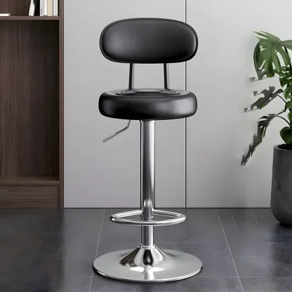 Glam Leather Adjustable Round Bar Stool with Footrest for Kitchen Image - 34