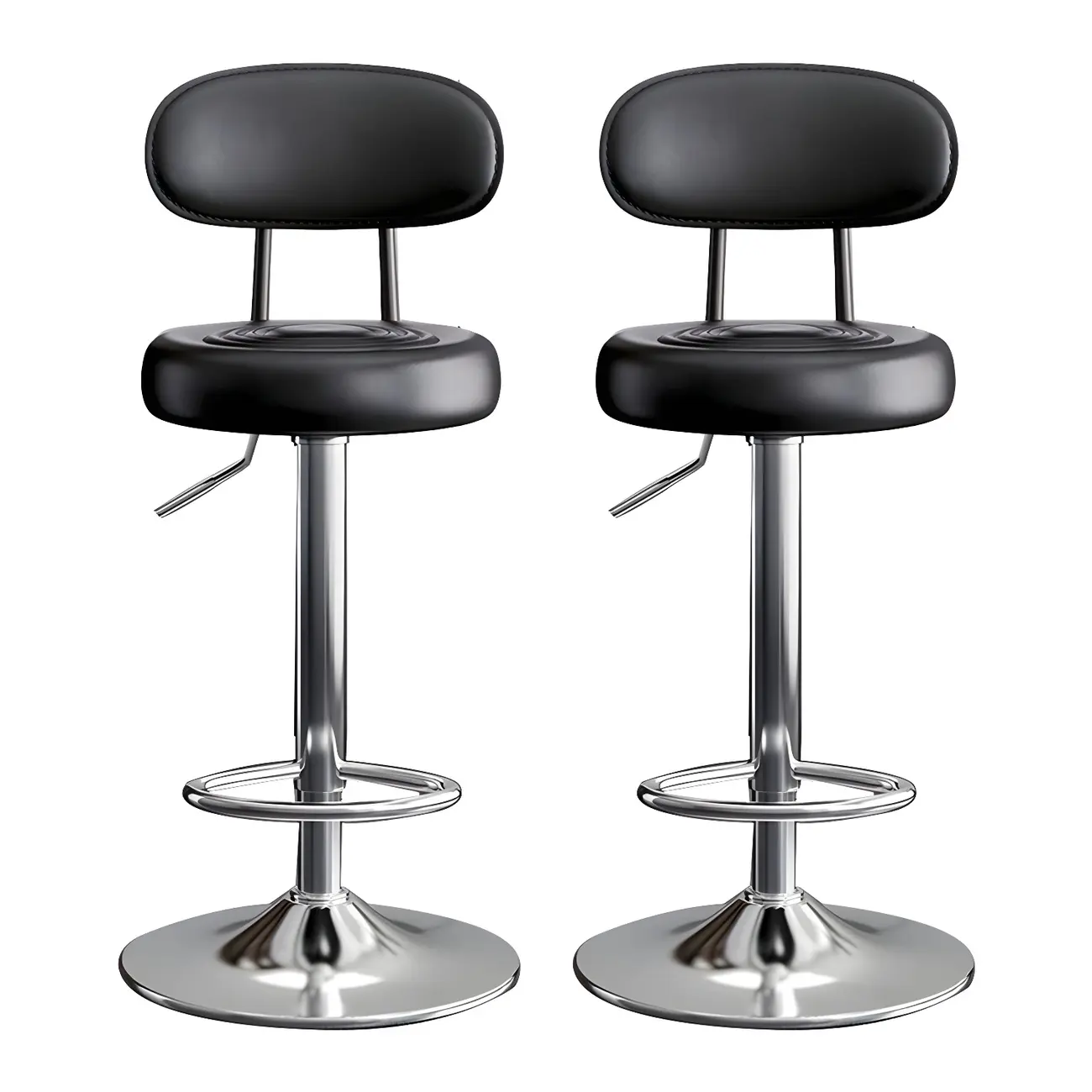 Glam Leather Adjustable Round Bar Stool with Footrest for Kitchen Image - 35 | homeyfad