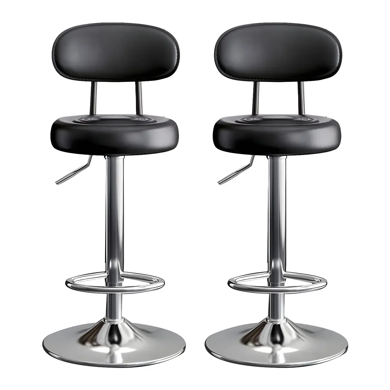 Glam Leather Adjustable Round Bar Stool with Footrest for Kitchen Image - 35