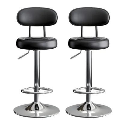 Glam Leather Adjustable Round Bar Stool with Footrest for Kitchen Image - 35