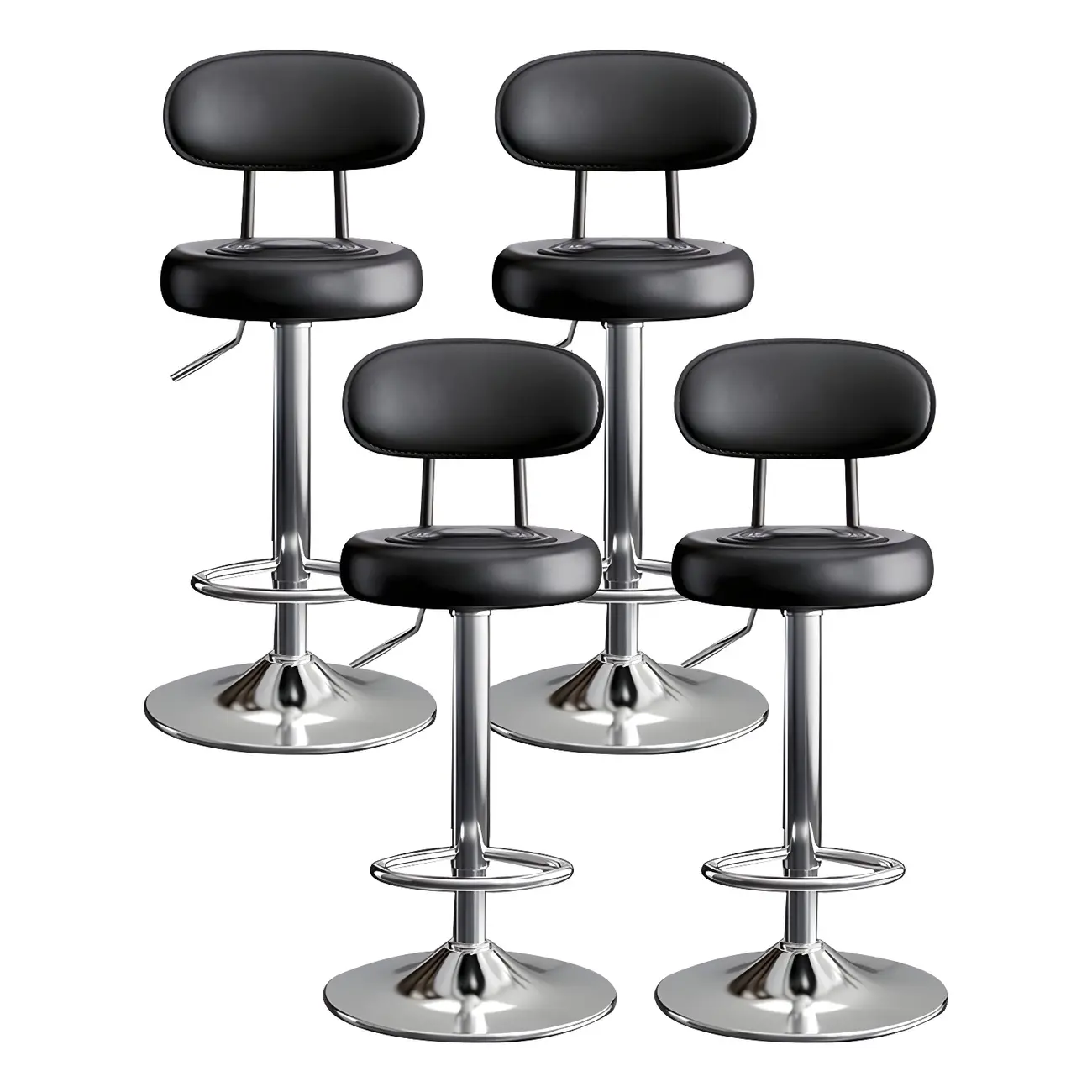 Glam Leather Adjustable Round Bar Stool with Footrest for Kitchen Image - 36 | homeyfad