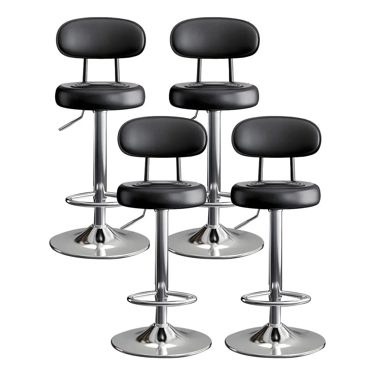 Glam Leather Adjustable Round Bar Stool with Footrest for Kitchen Image - 36