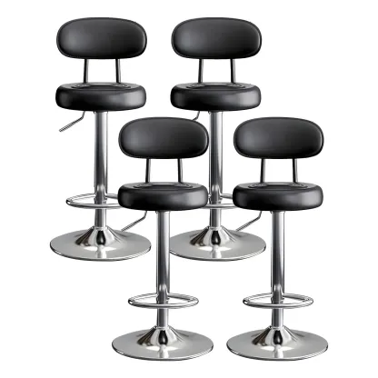 Glam Leather Adjustable Round Bar Stool with Footrest for Kitchen Image - 36