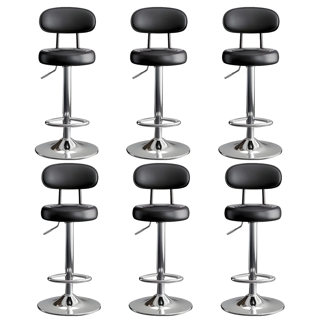 Glam Leather Adjustable Round Bar Stool with Footrest for Kitchen Image - 37 | homeyfad