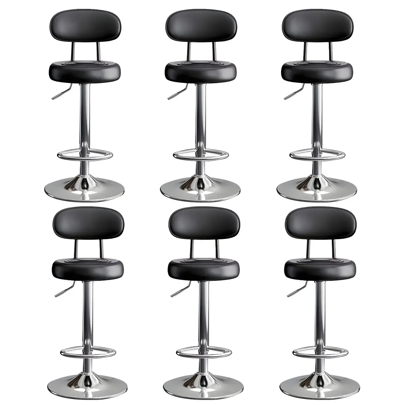 Glam Leather Adjustable Round Bar Stool with Footrest for Kitchen Image - 37