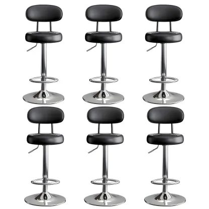 Glam Leather Adjustable Round Bar Stool with Footrest for Kitchen Image - 37