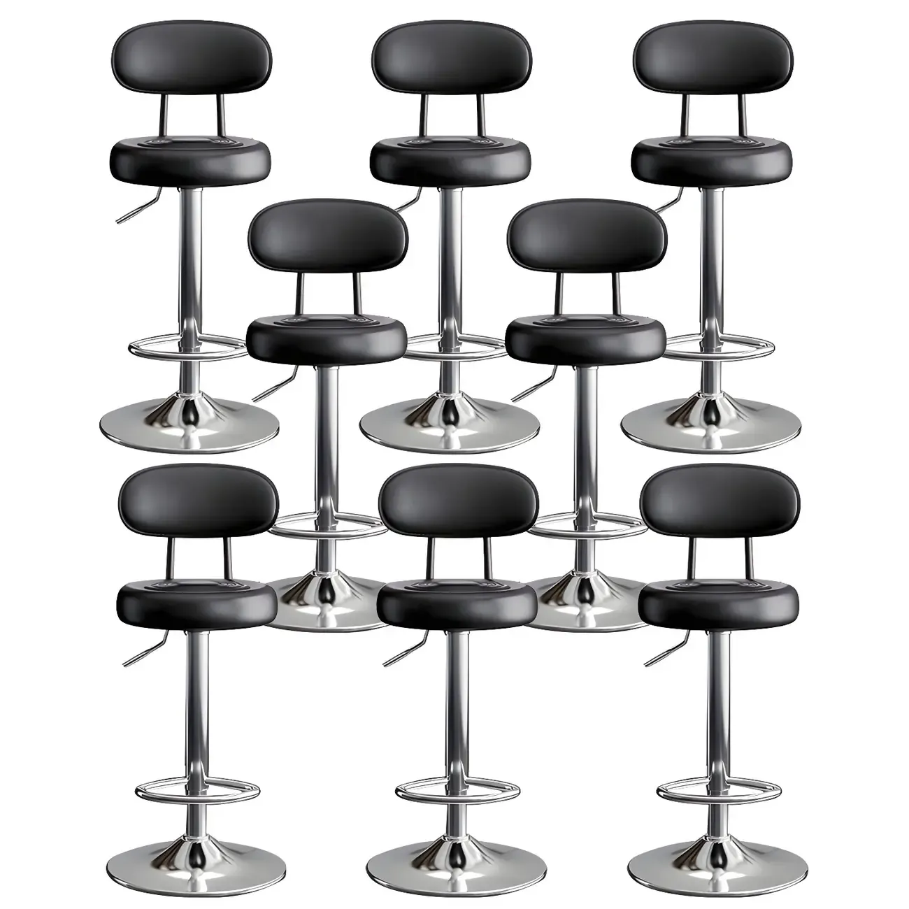 Glam Leather Adjustable Round Bar Stool with Footrest for Kitchen Image - 38