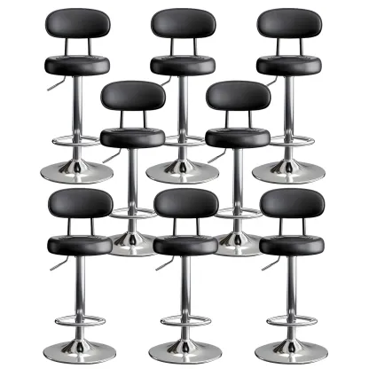 Glam Leather Adjustable Round Bar Stool with Footrest for Kitchen Image - 38