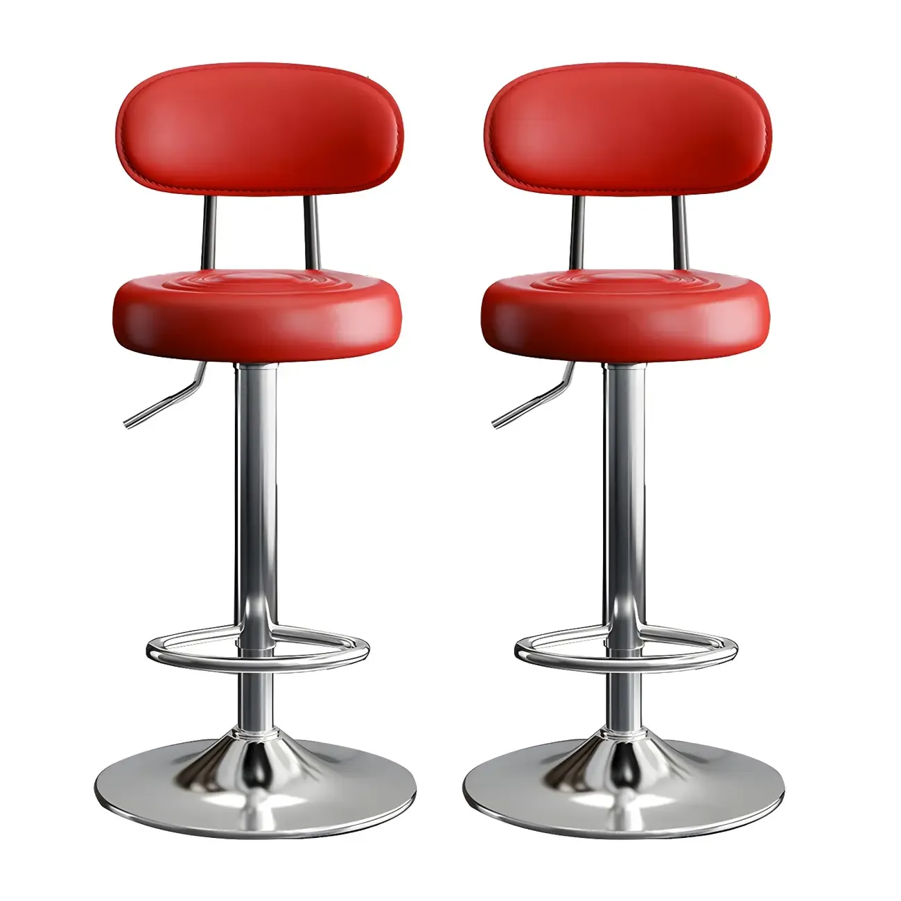 Glam Leather Adjustable Round Bar Stool with Footrest for Kitchen Image - 40
