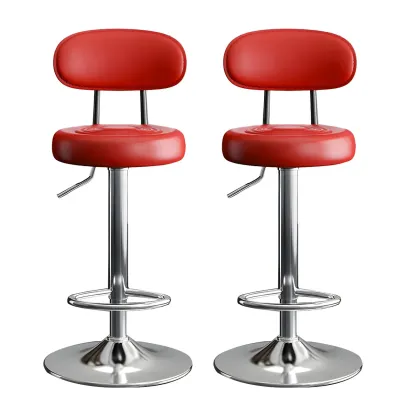 Glam Leather Adjustable Round Bar Stool with Footrest for Kitchen Image - 40