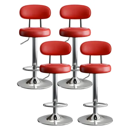 Glam Leather Adjustable Round Bar Stool with Footrest for Kitchen Image - 41
