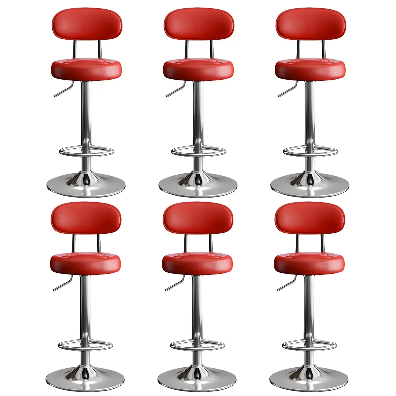 Glam Leather Adjustable Round Bar Stool with Footrest for Kitchen Image - 42