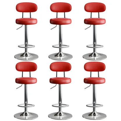 Glam Leather Adjustable Round Bar Stool with Footrest for Kitchen Image - 42