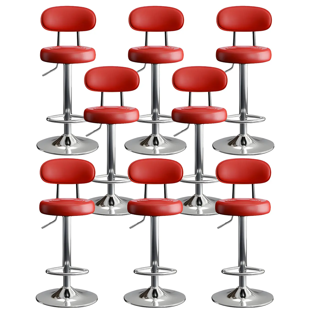 Glam Leather Adjustable Round Bar Stool with Footrest for Kitchen Image - 43 | homeyfad