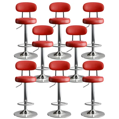 Glam Leather Adjustable Round Bar Stool with Footrest for Kitchen Image - 43