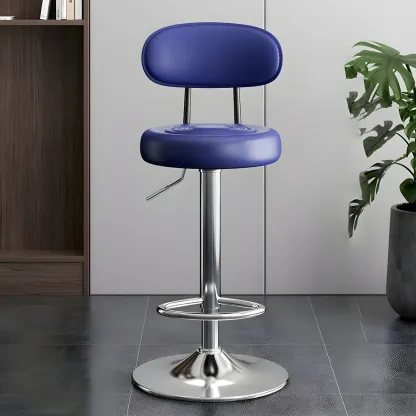 Glam Leather Adjustable Round Bar Stool with Footrest for Kitchen Image - 44