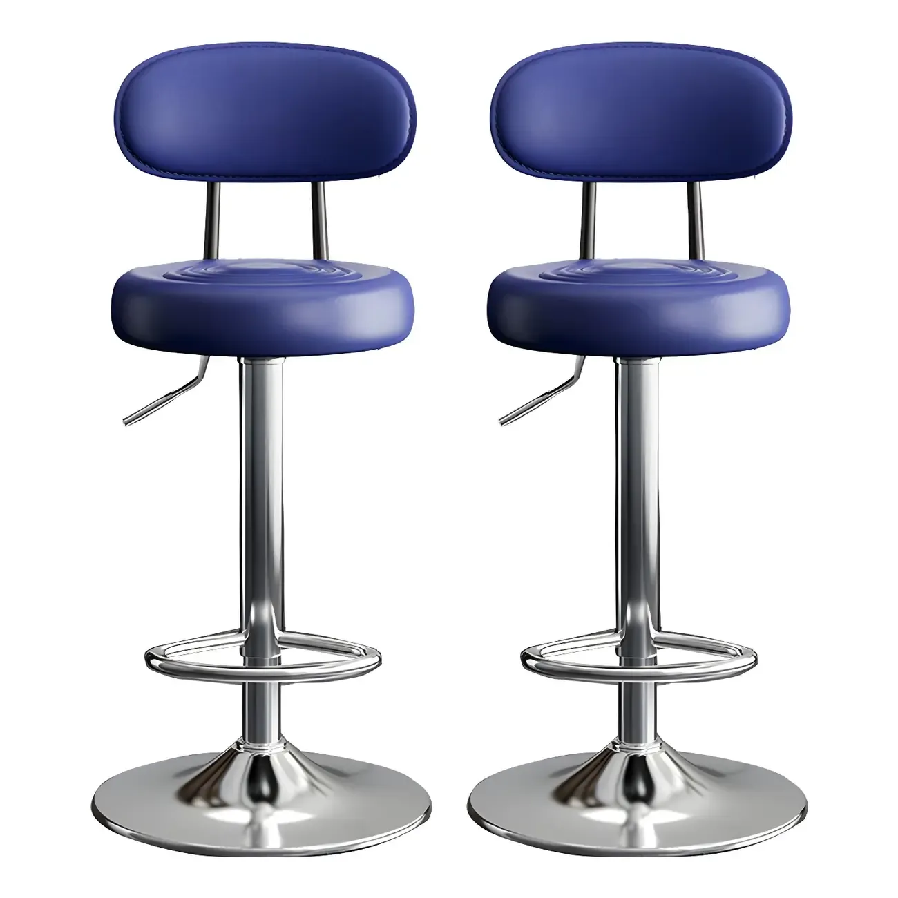 Glam Leather Adjustable Round Bar Stool with Footrest for Kitchen Image - 45
