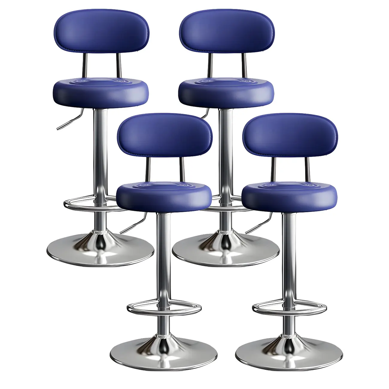 Glam Leather Adjustable Round Bar Stool with Footrest for Kitchen Image - 46 | homeyfad