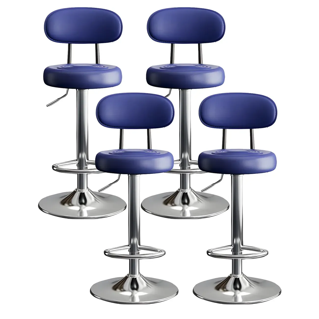 Glam Leather Adjustable Round Bar Stool with Footrest for Kitchen Image - 46