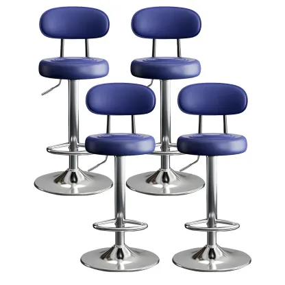 Glam Leather Adjustable Round Bar Stool with Footrest for Kitchen Image - 46