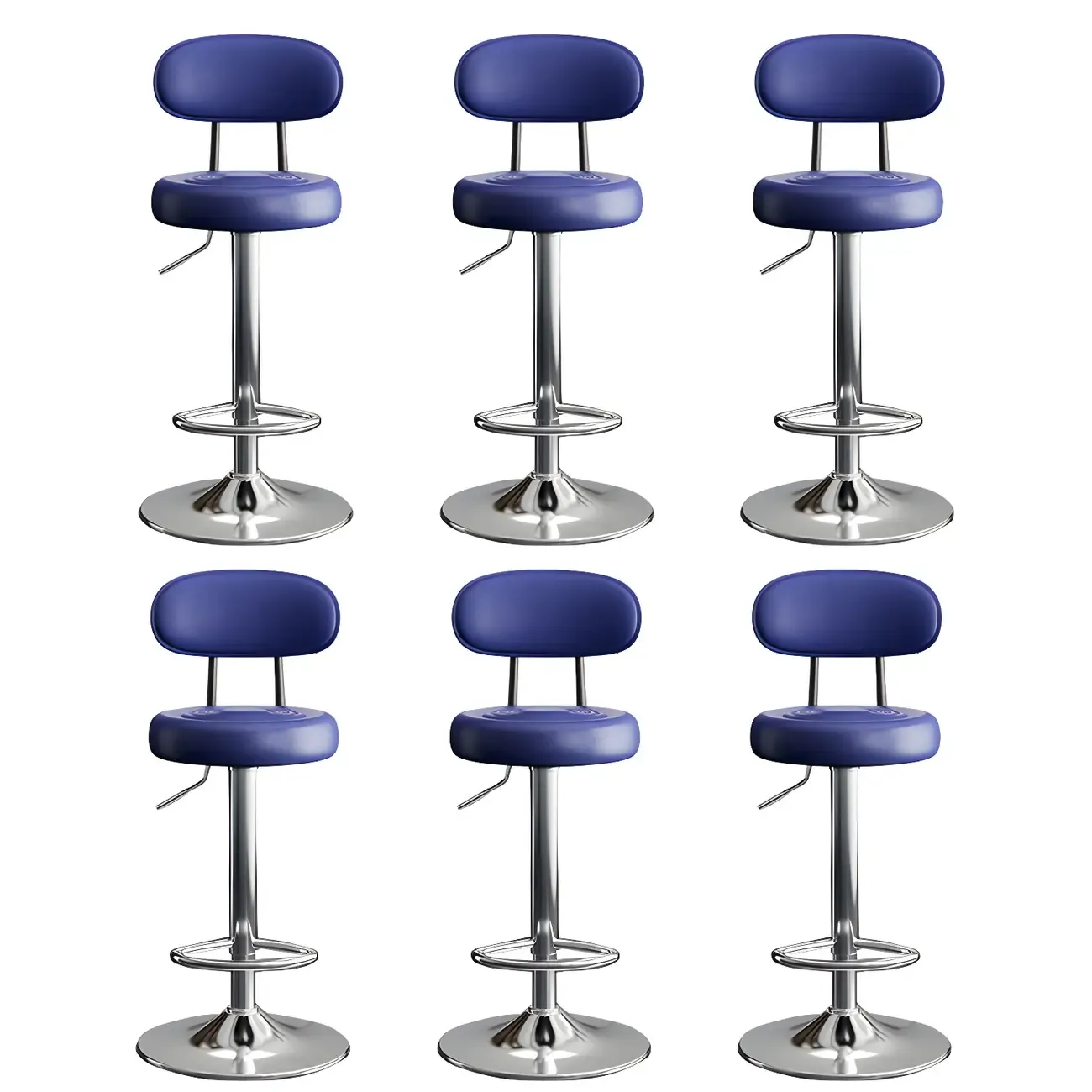 Glam Leather Adjustable Round Bar Stool with Footrest for Kitchen Image - 47