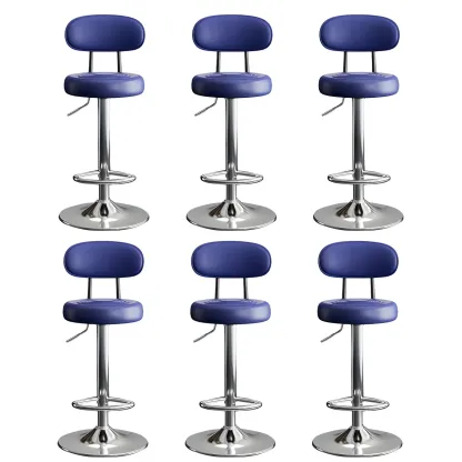 Glam Leather Adjustable Round Bar Stool with Footrest for Kitchen Image - 47