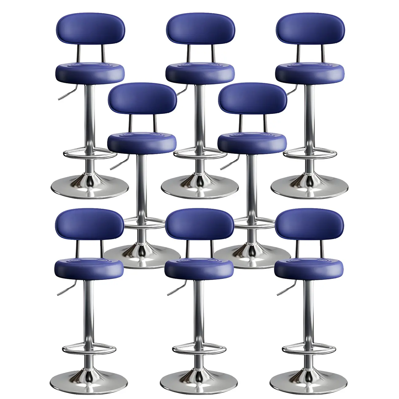 Glam Leather Adjustable Round Bar Stool with Footrest for Kitchen Image - 48 | homeyfad