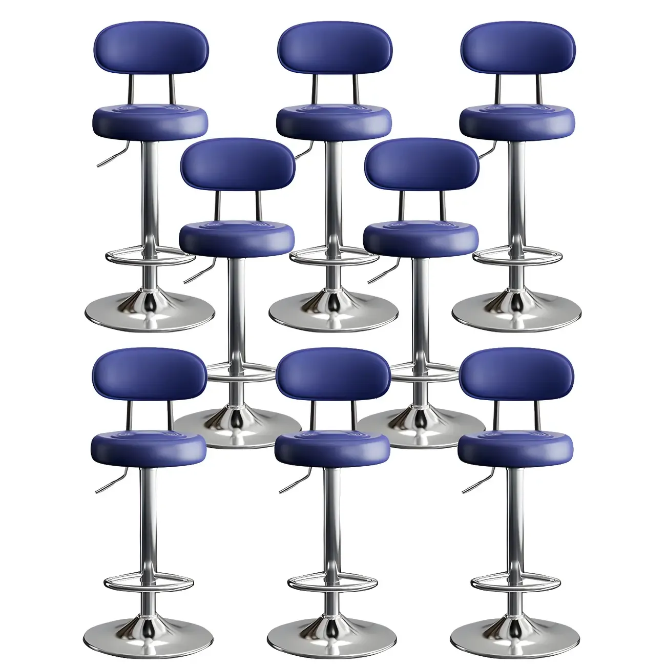 Glam Leather Adjustable Round Bar Stool with Footrest for Kitchen Image - 48