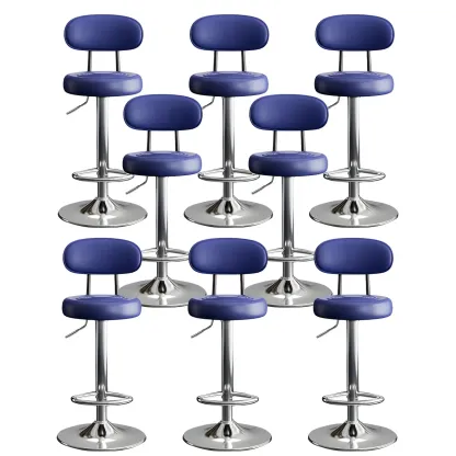 Glam Leather Adjustable Round Bar Stool with Footrest for Kitchen Image - 48