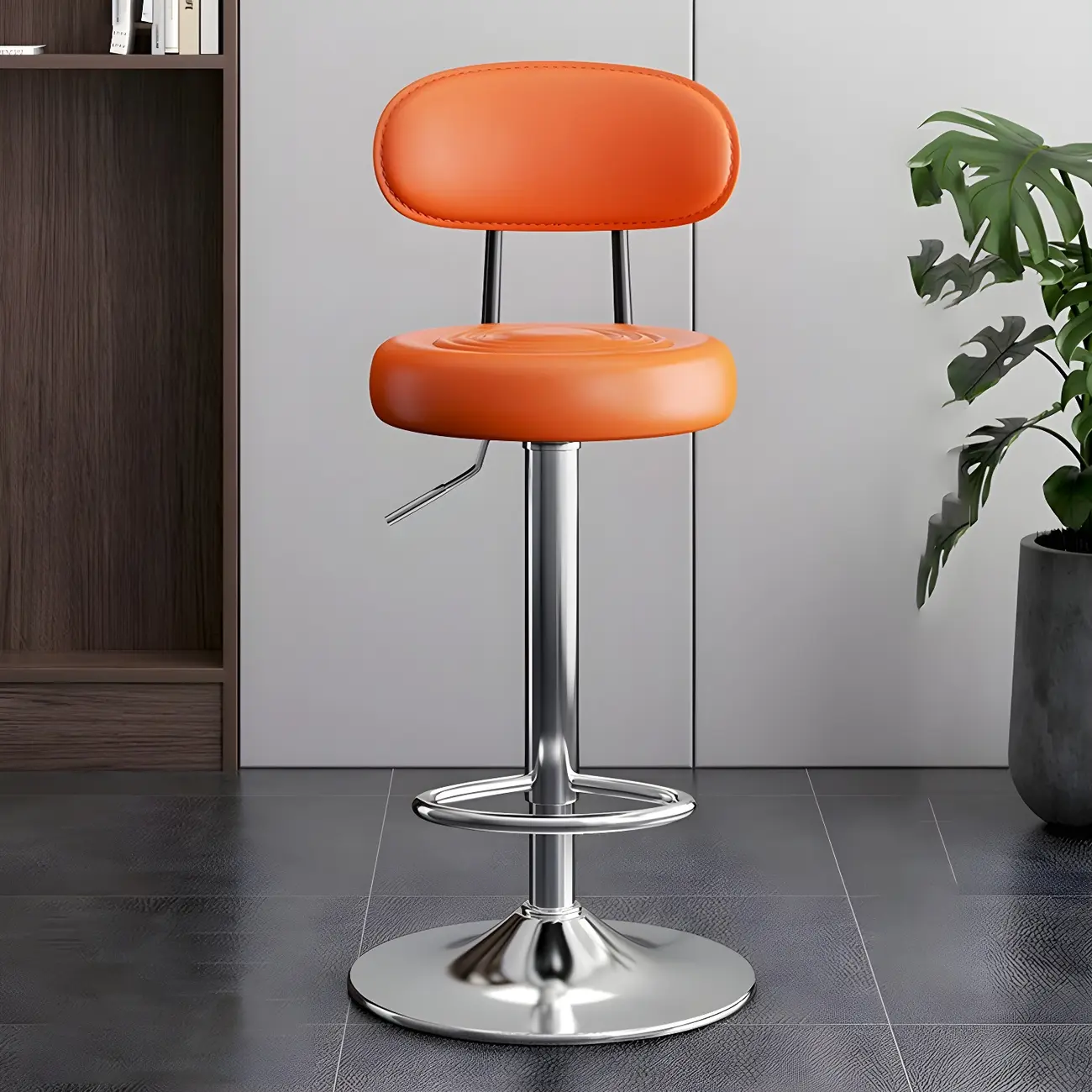 Glam Leather Adjustable Round Bar Stool with Footrest for Kitchen Image - 49 | homeyfad