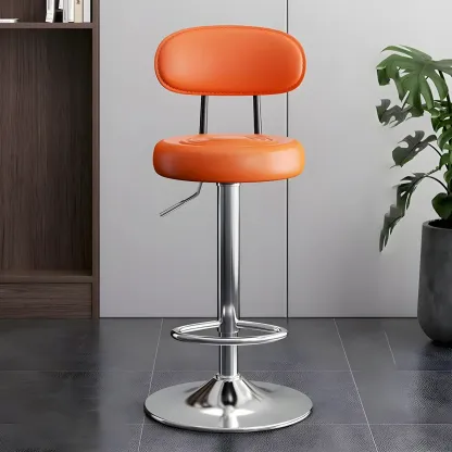 Glam Leather Adjustable Round Bar Stool with Footrest for Kitchen Image - 49