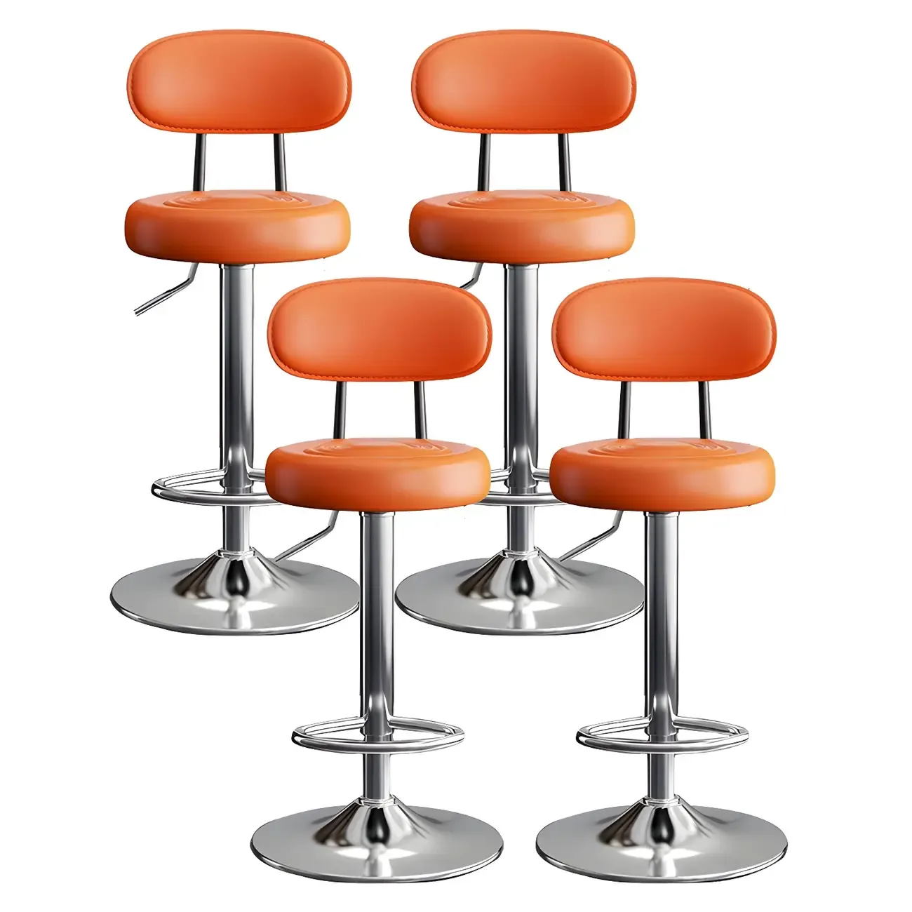 Glam Leather Adjustable Round Bar Stool with Footrest for Kitchen Image - 51