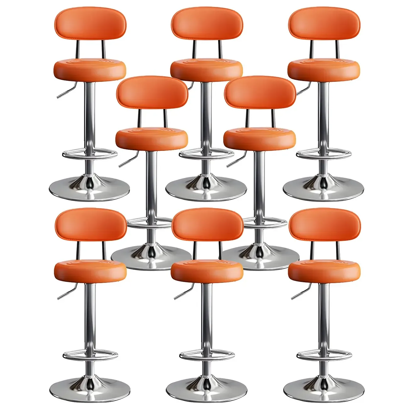 Glam Leather Adjustable Round Bar Stool with Footrest for Kitchen Image - 53