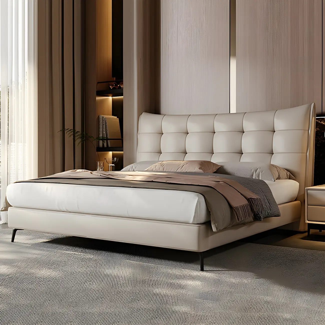 Grey Upholstered Lift-Up Storage Bed with Tufted Headboard Image - 1 | homeyfad