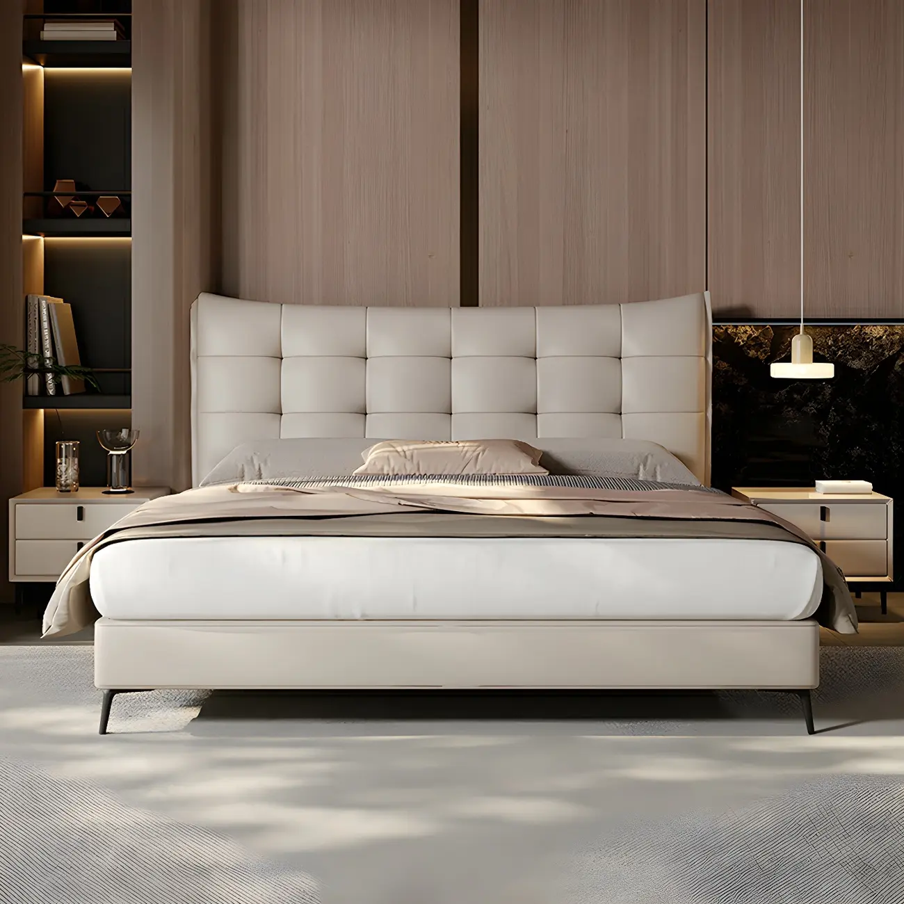Grey Upholstered Lift-Up Storage Bed with Tufted Headboard Image - 2 | homeyfad