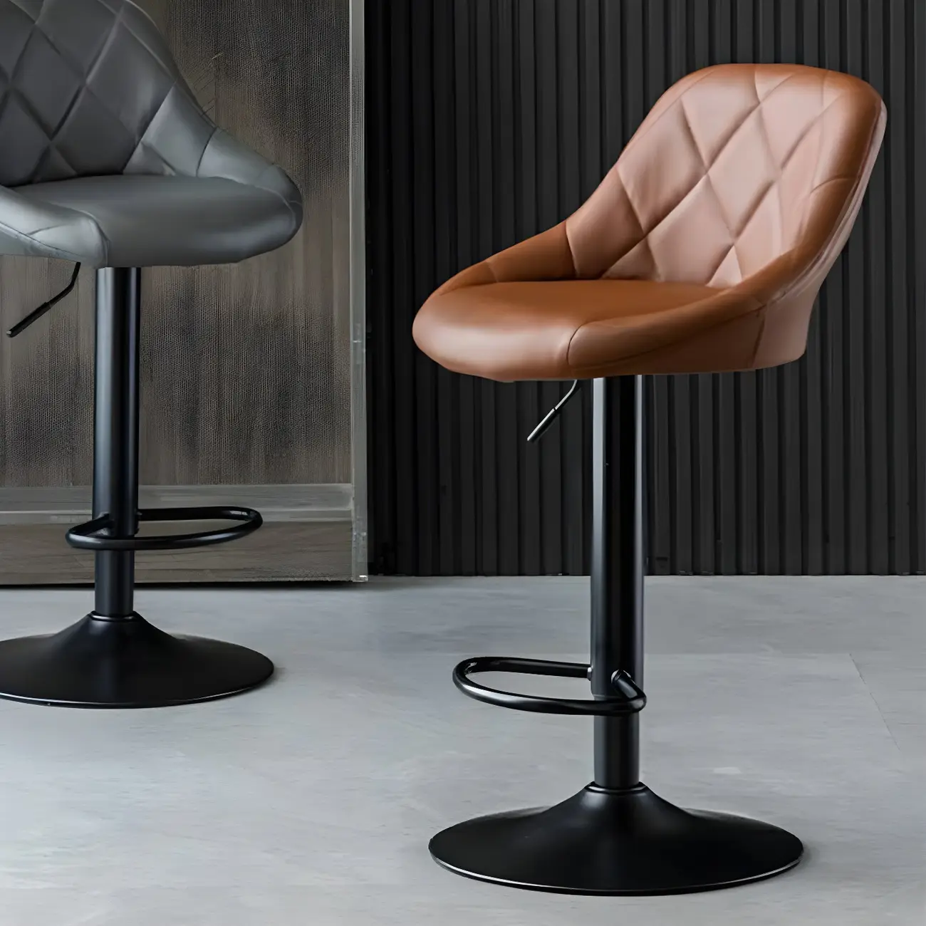 Modern Bucket Leather Swivel Adjustable Bar Stool Image - 1 | homeyfad