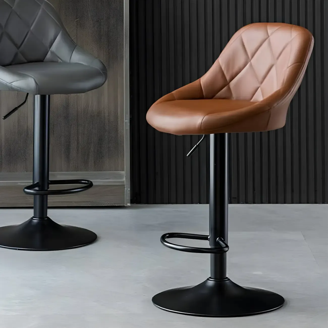 Modern Bucket Leather Swivel Adjustable Bar Stool Image - 1