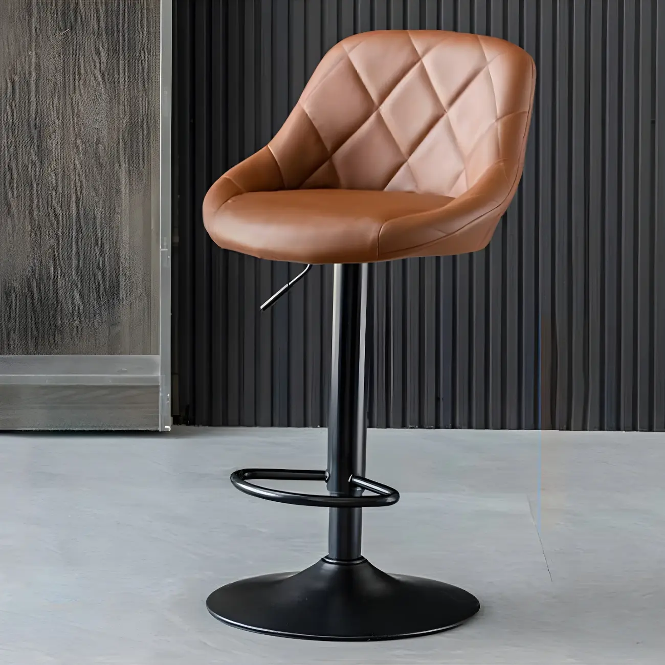 Modern Bucket Leather Swivel Adjustable Bar Stool Image - 22 | homeyfad