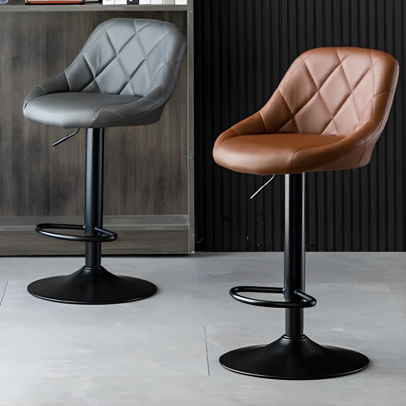 Modern Bucket Leather Swivel Adjustable Bar Stool Image - 27 | homeyfad