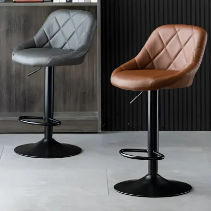 Modern Bucket Leather Swivel Adjustable Bar Stool Image - 27