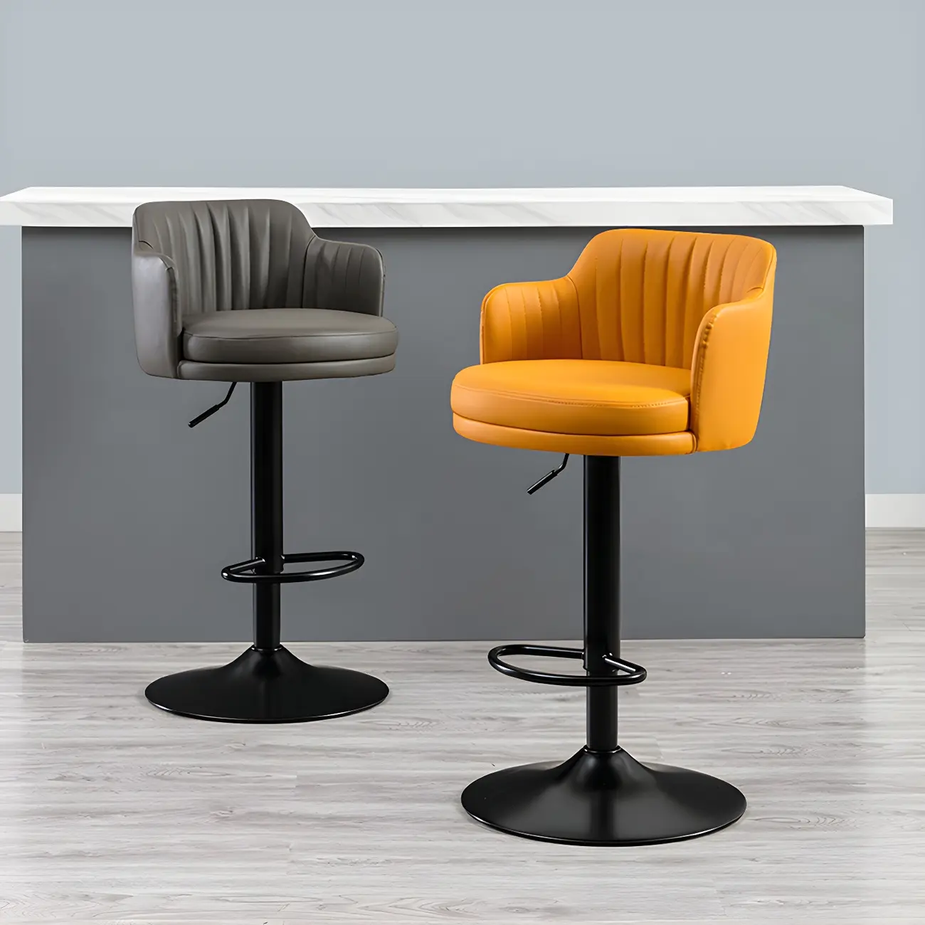Modern Leather Armrests Swivel Adjustable Bar Stool Image - 2 | homeyfad