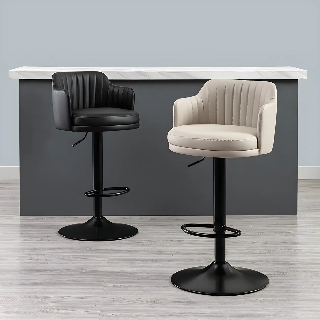 Modern Leather Armrests Swivel Adjustable Bar Stool Image - 1 | homeyfad