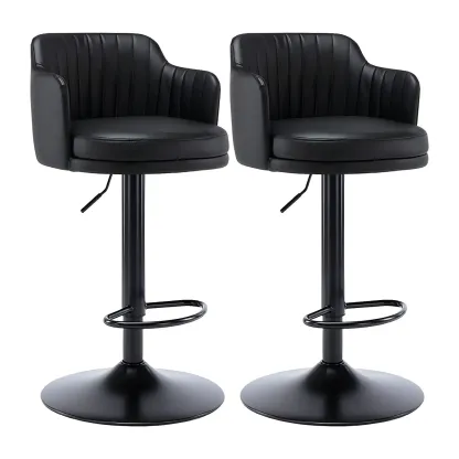 Modern Leather Armrests Swivel Adjustable Bar Stool Image - 13