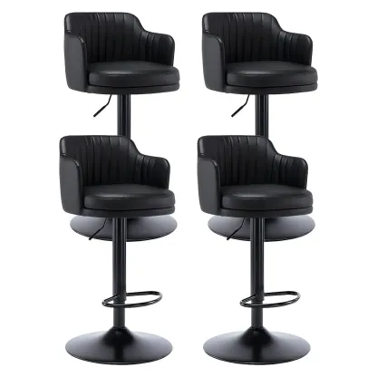 Modern Leather Armrests Swivel Adjustable Bar Stool Image - 14