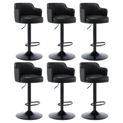 Modern Leather Armrests Swivel Adjustable Bar Stool Image - 15