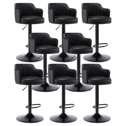 Modern Leather Armrests Swivel Adjustable Bar Stool Image - 16