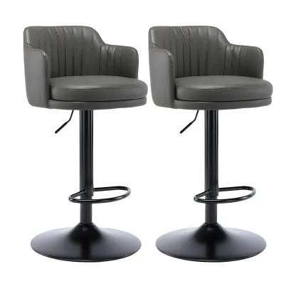 Modern Leather Armrests Swivel Adjustable Bar Stool Image - 23