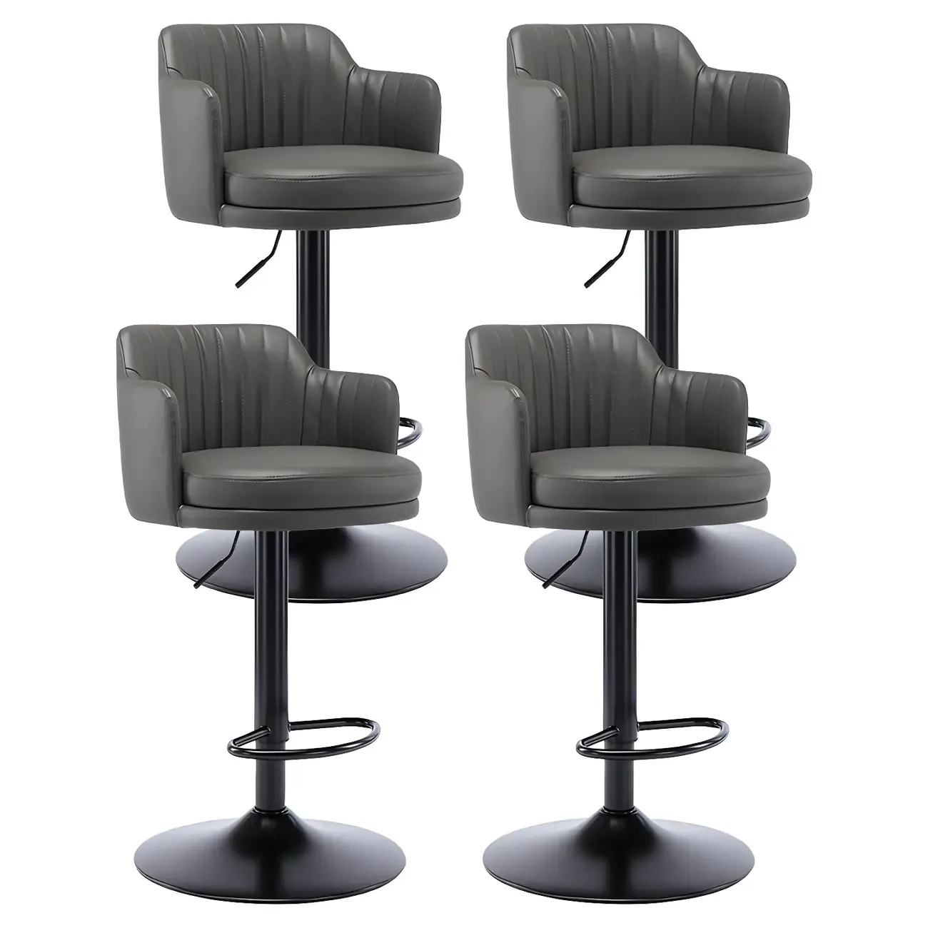 Modern Leather Armrests Swivel Adjustable Bar Stool Image - 24
