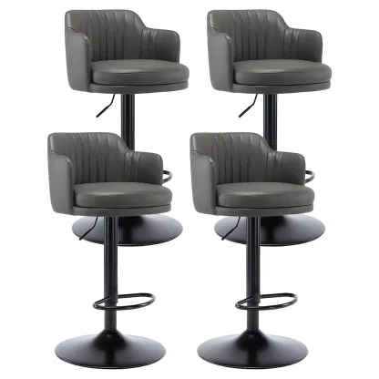 Modern Leather Armrests Swivel Adjustable Bar Stool Image - 24