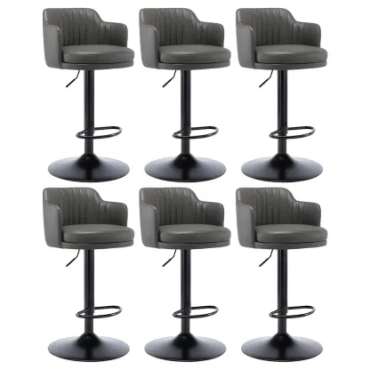 Modern Leather Armrests Swivel Adjustable Bar Stool Image - 25